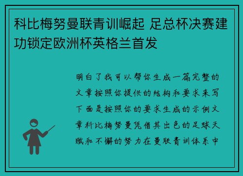 科比梅努曼联青训崛起 足总杯决赛建功锁定欧洲杯英格兰首发